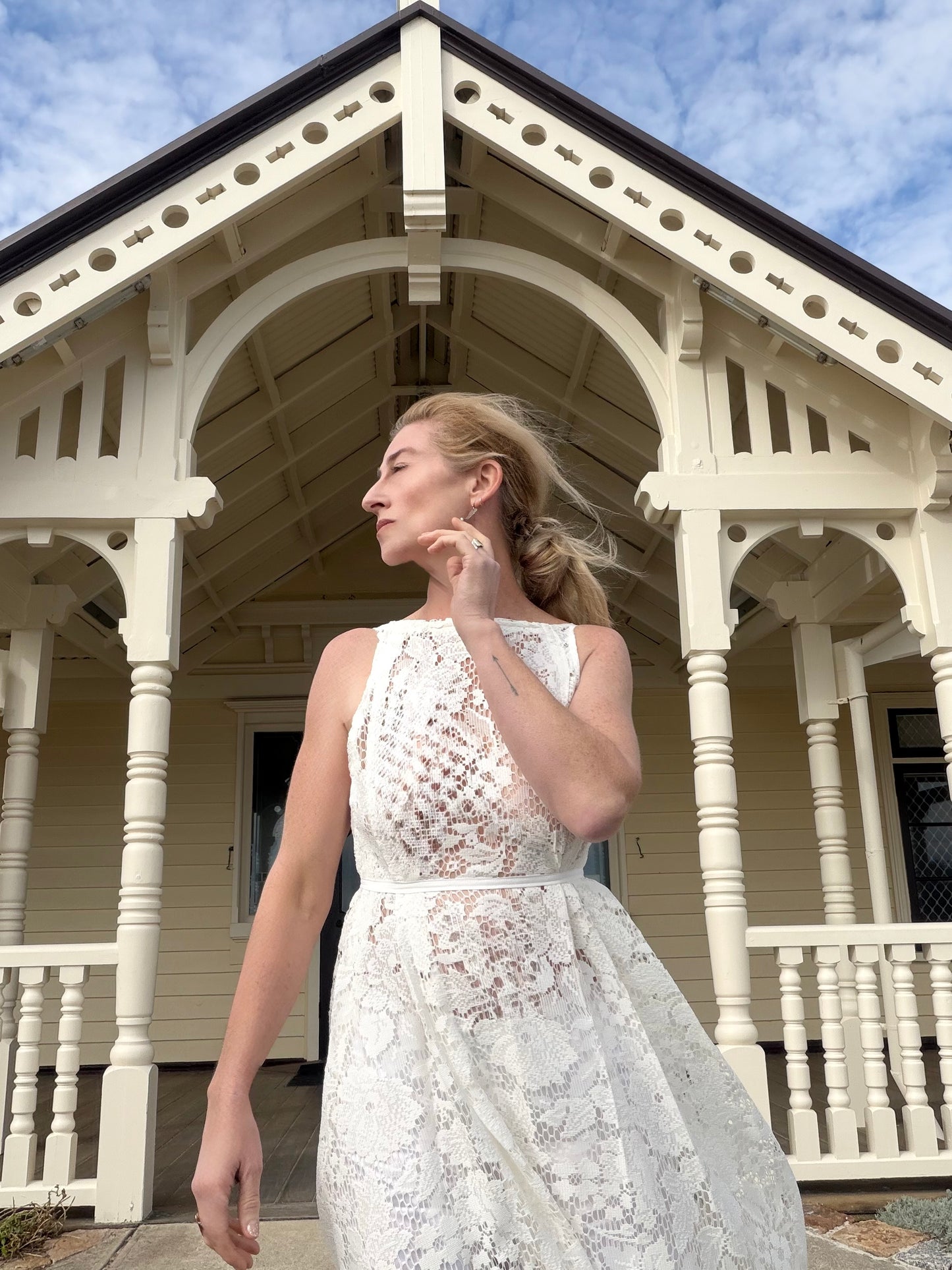 curtain lace dress rose print