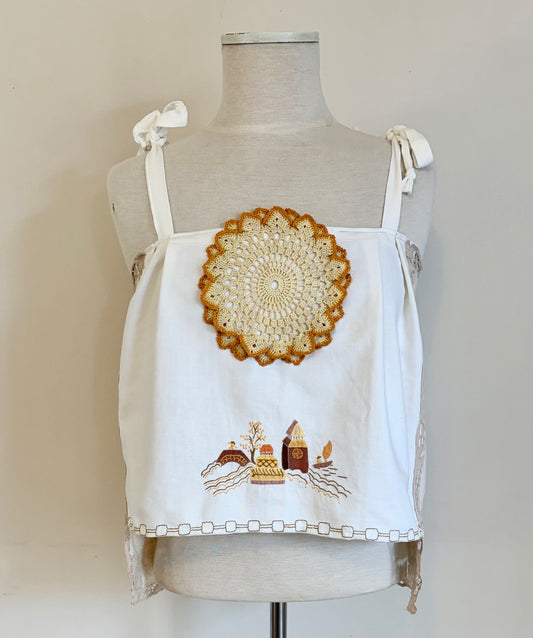 spring orange detail doily top